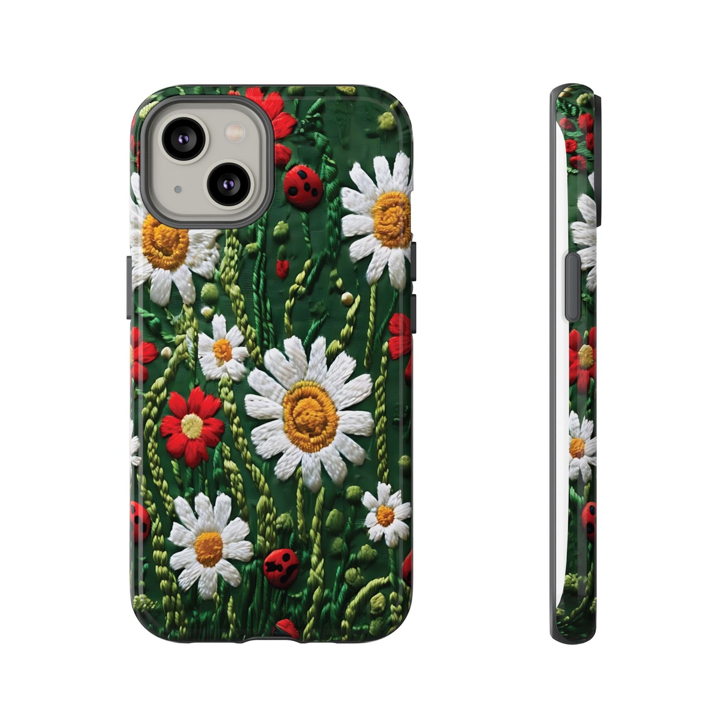 Knitted Pattern With Diamonds And Festive Motifs On Navy phone case design.