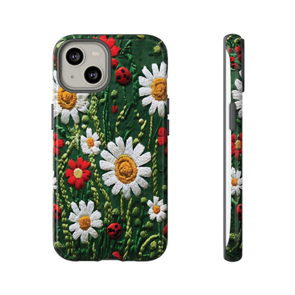 Knitted Pattern With Diamonds And Festive Motifs On Navy phone case design.