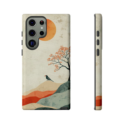 Crimson Solitude: A Minimalist Landscape Phone Case for iPhone, Samsung & Pixel