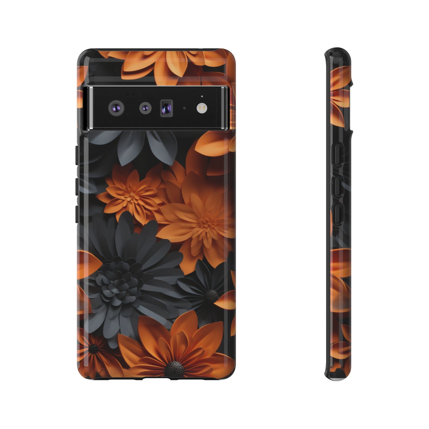 Orange & Black 3D Floral Mobile Case