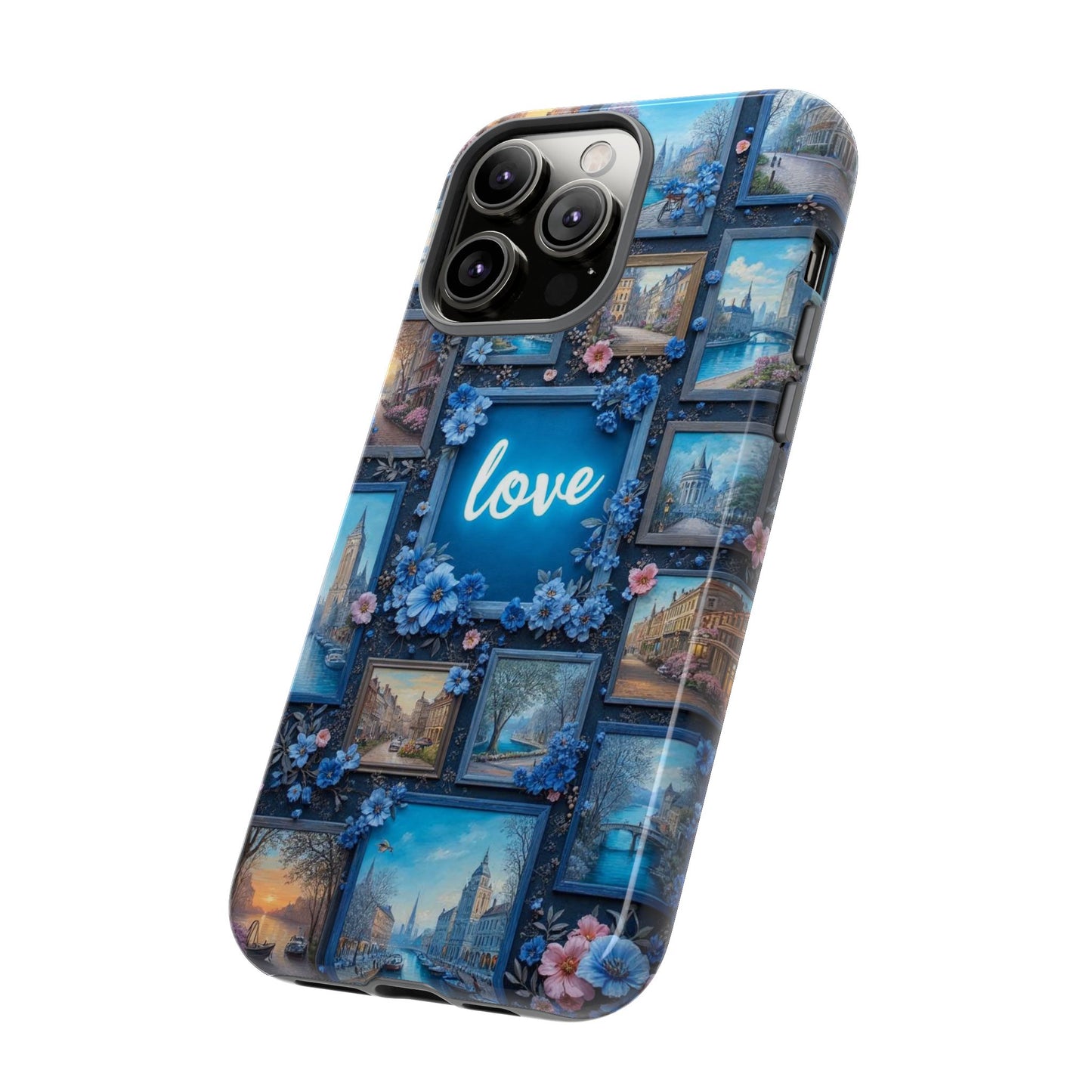 Blue Floral Love Frame Phone Case