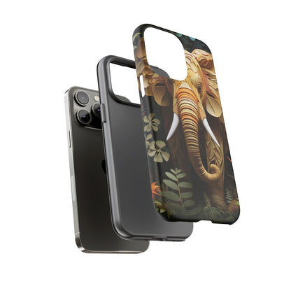 Golden Jungle Elephant Mobile Cover – Intricate Paper Art Design