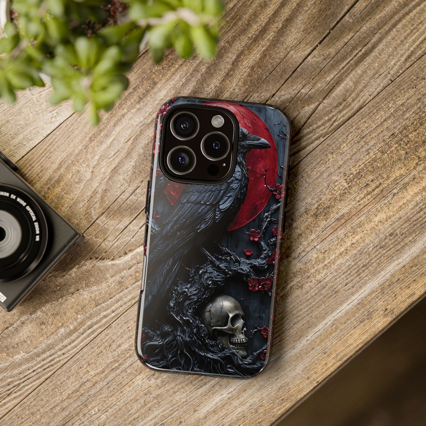 Gothic Sculpture Of Raven On Charcoal Tree Branch phone case design