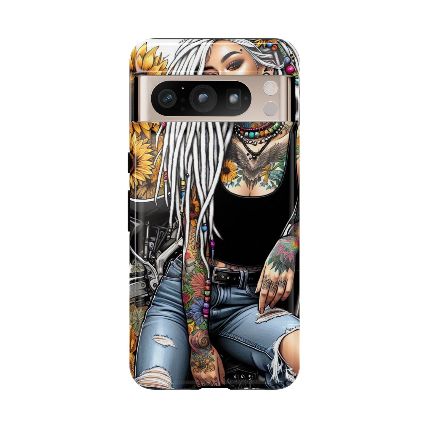 Sunflower Biker Queen – Bohemian Tattooed Rebel Mobile Cover