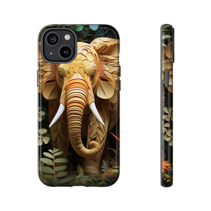 Golden Jungle Elephant Mobile Cover – Intricate Paper Art Design
