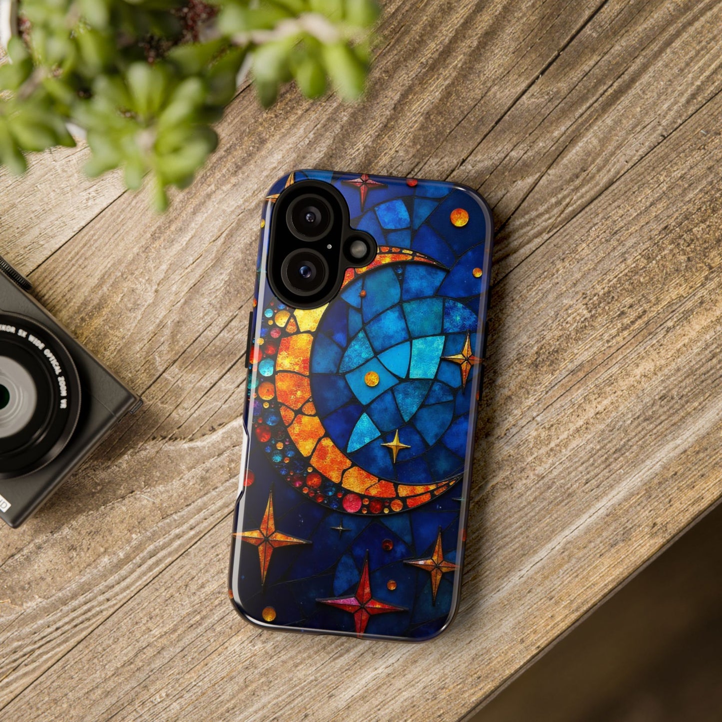 Celestial Crescent: Moon and Stars in Color