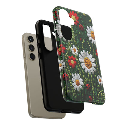 Knitted Pattern With Diamonds And Festive Motifs On Navy phone case design.