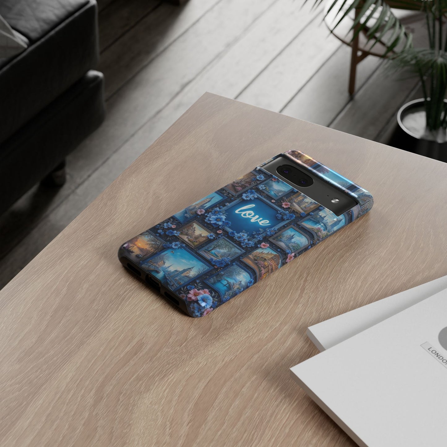 Blue Floral Love Frame Phone Case
