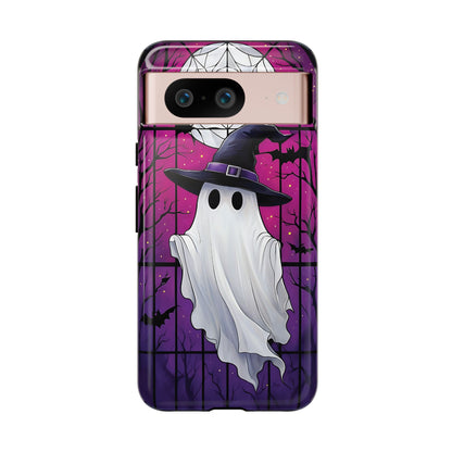 Stylized Halloween Illustration of a Ghost in Stained Glass  phone case design.