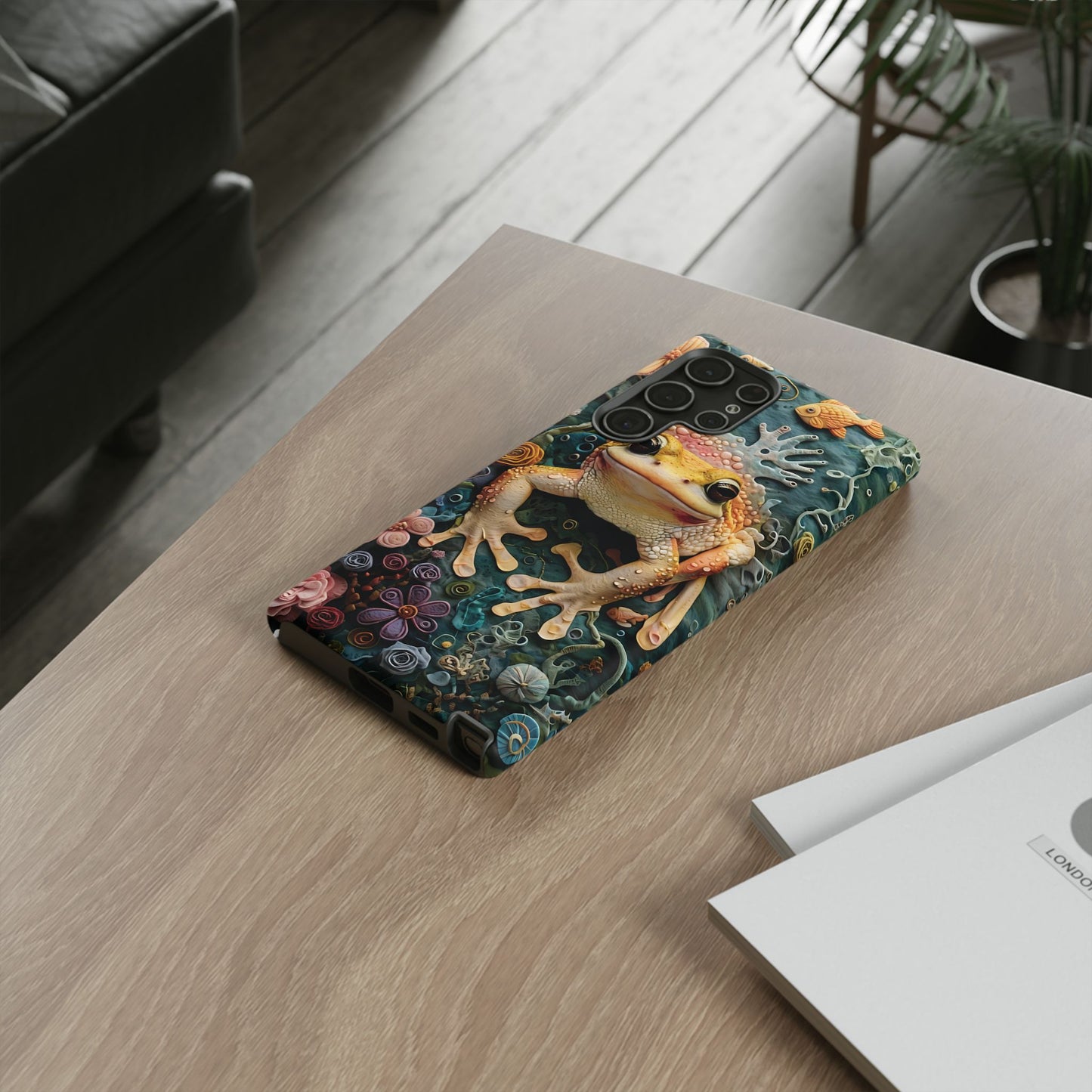Intricate 3D Felt Artwork of Underwater Ecosystem with Frog phone case design.
