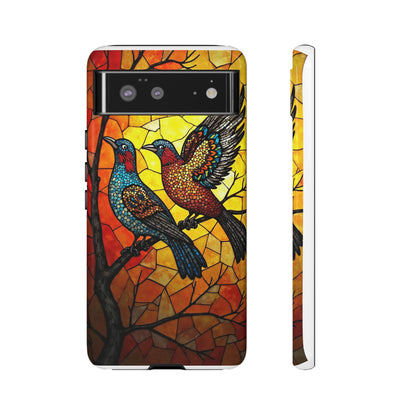 Vibrant Hummingbirds with Stained Glass Charm