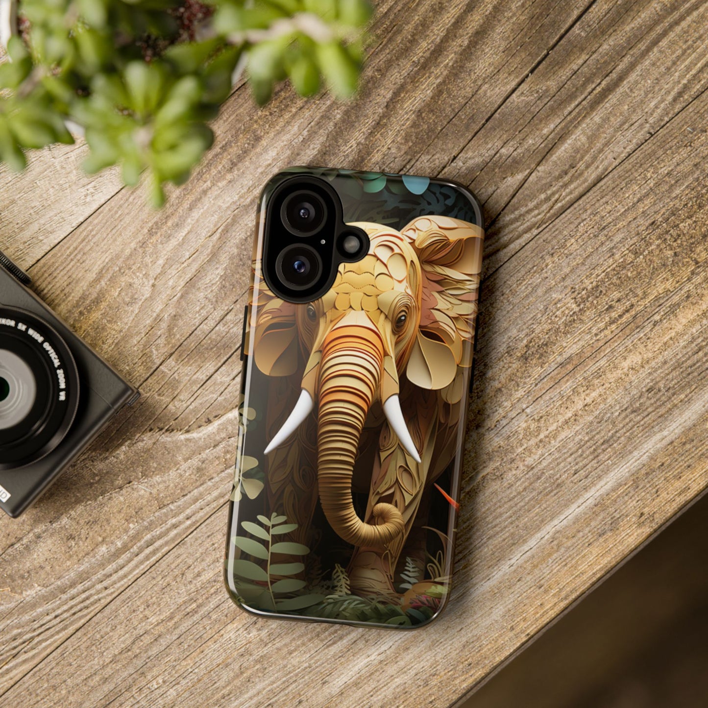 Golden Jungle Elephant Mobile Cover – Intricate Paper Art Design