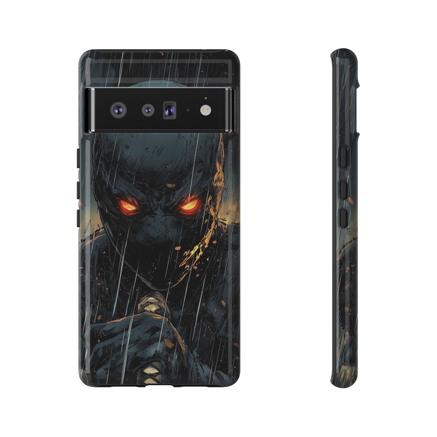Shadowblade Vengeance | Dark Comic Assassin in the Rain Phone Case for iPhone, Samsung & Pixel