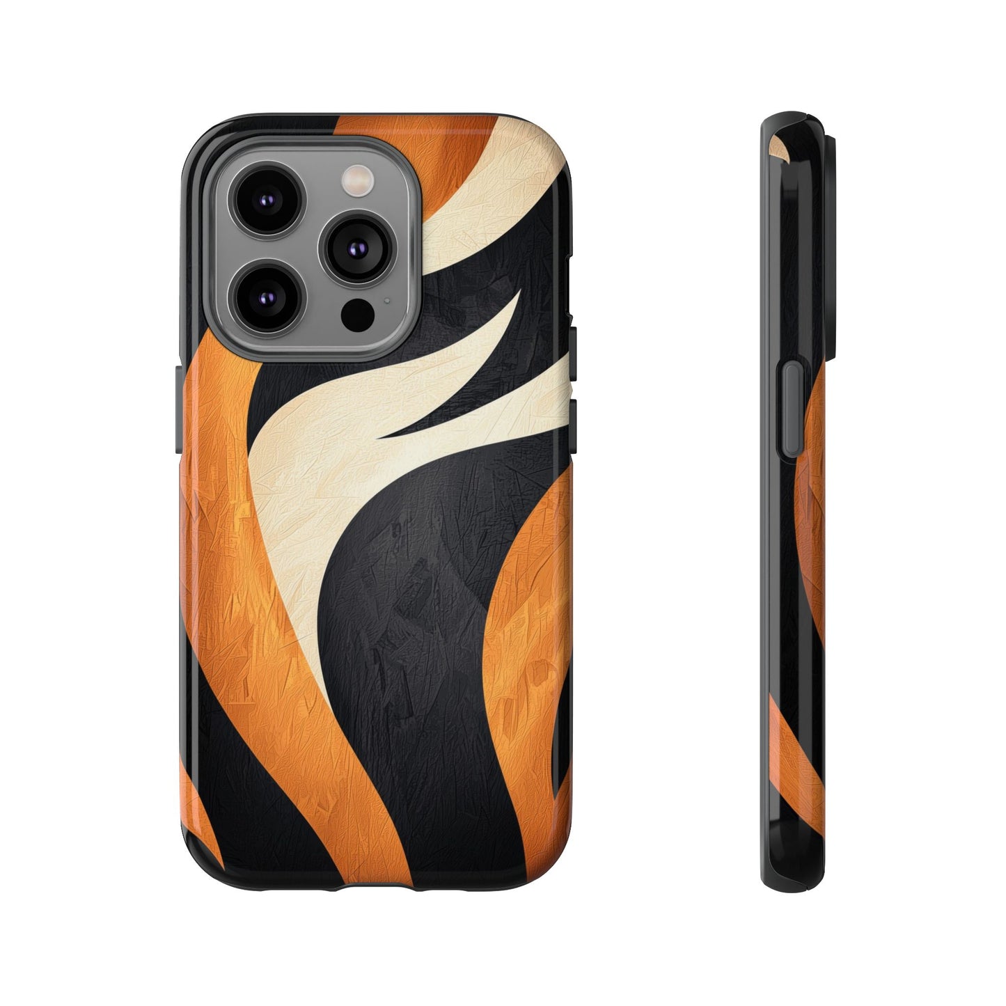 Bold Tiger Stripes Phone Case – Black, Orange & Cream for iPhone, Samsung & Google Pixel