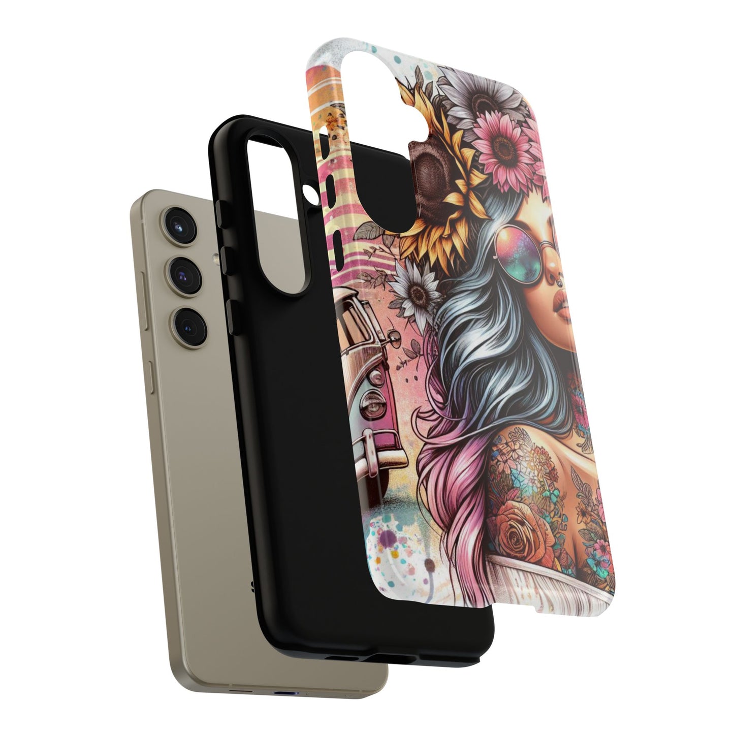 Retro Boho Wanderer – Sunflower Hippie Van Mobile Cover
