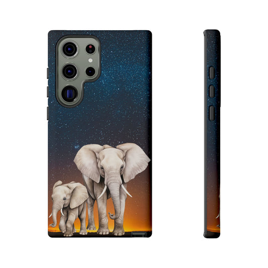 Starry Safari Elephant Family Mobile Cover – Cosmic Wildlife Aesthetic