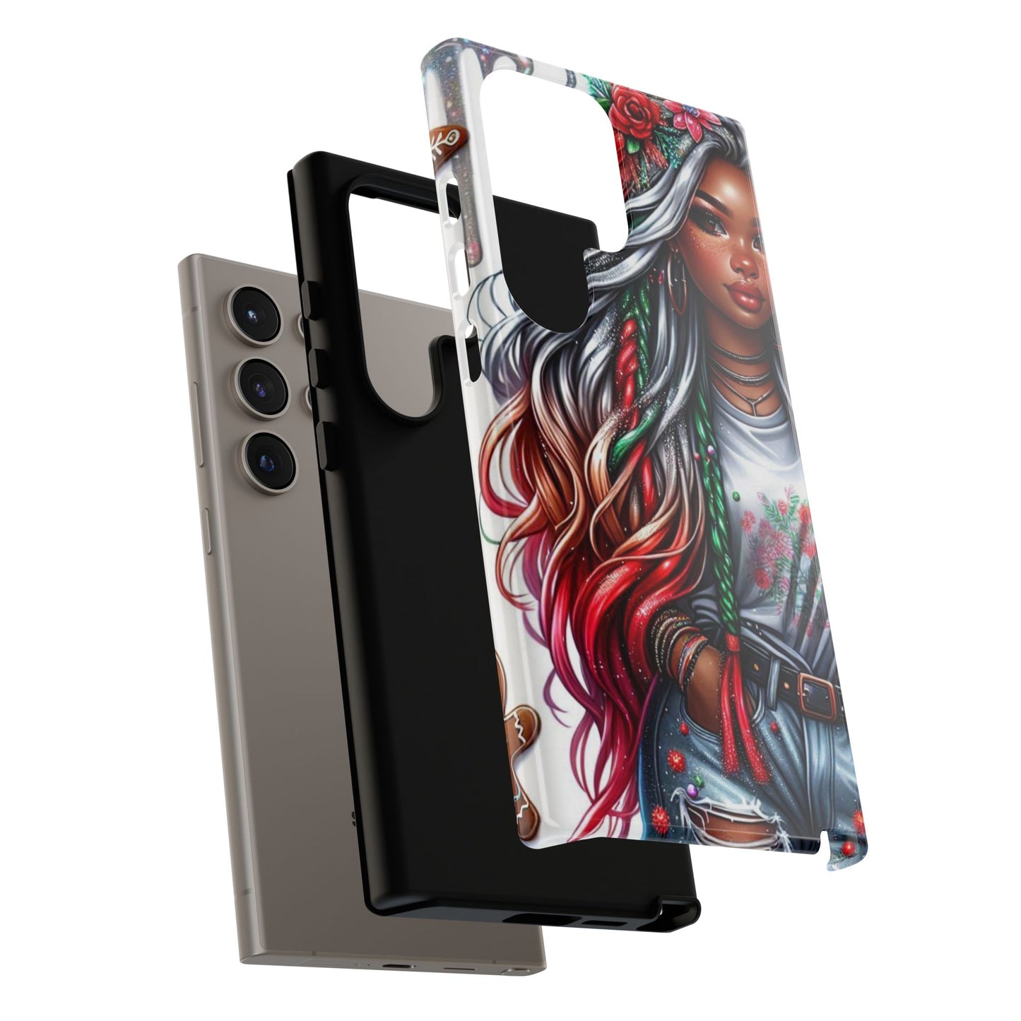 Festive Boho Queen – Holiday Glow & Candy Cane Braids Mobile Cover