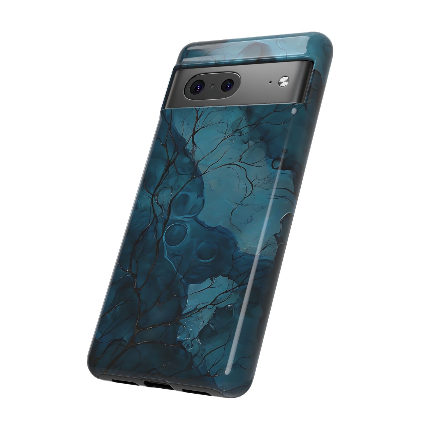 Surreal Abstract Digital Art With Deep Teal And Navy Hues phone case design