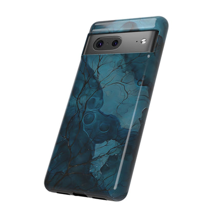Surreal Abstract Digital Art With Deep Teal And Navy Hues phone case design