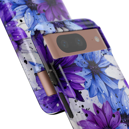 Blue & Purple Floral Splash Mobile Cover – Elegant Artistic Flowers