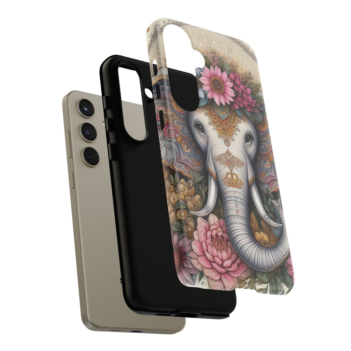 Elegant Floral Elephant Mobile Cover – Royal Mandala Art