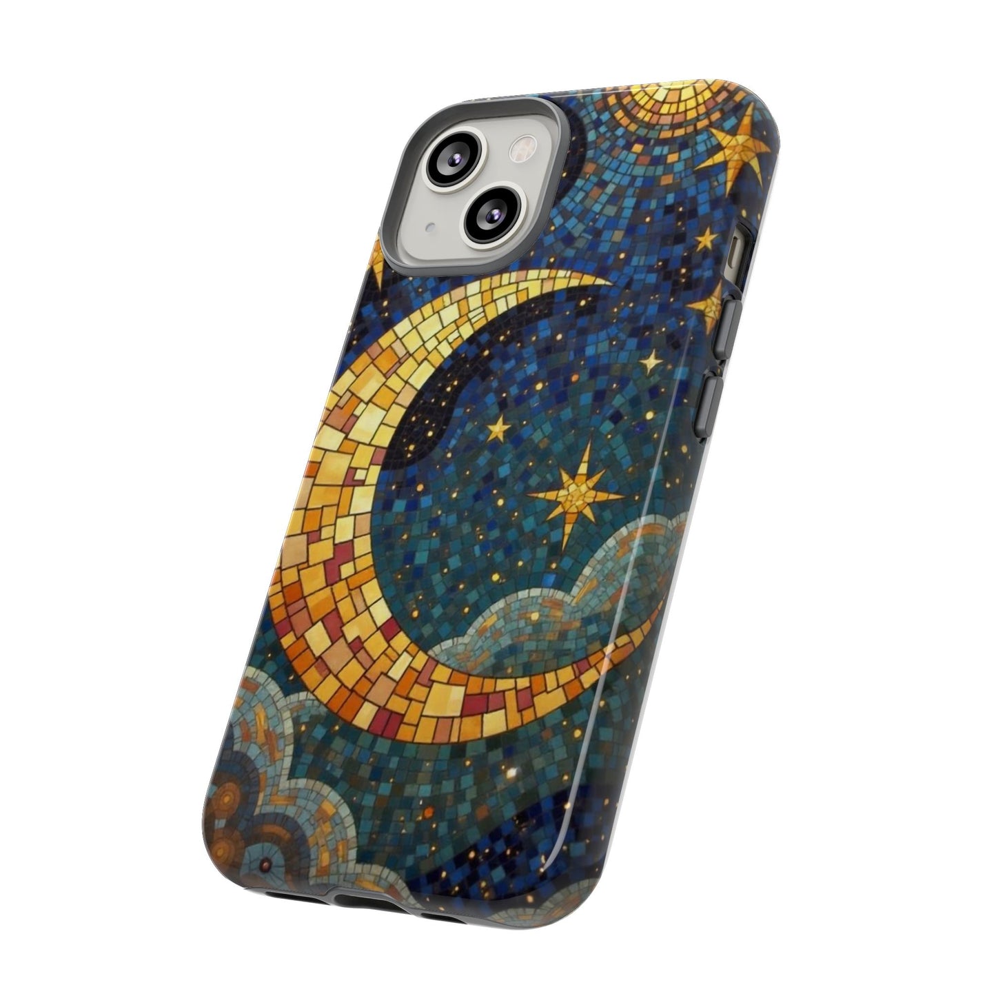 Golden Crescent: Mosaic Moon and Starry Night