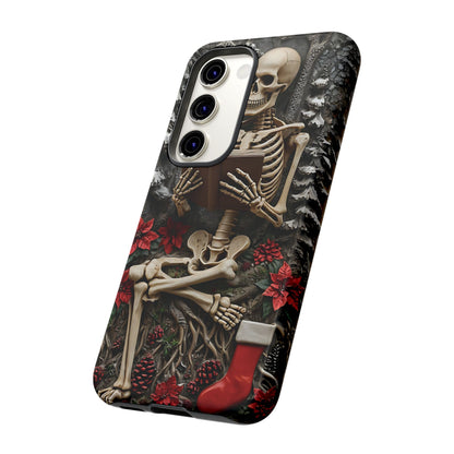 Surreal Relief Sculpture of Skeleton Reading Amidst Festive Decor phone case design