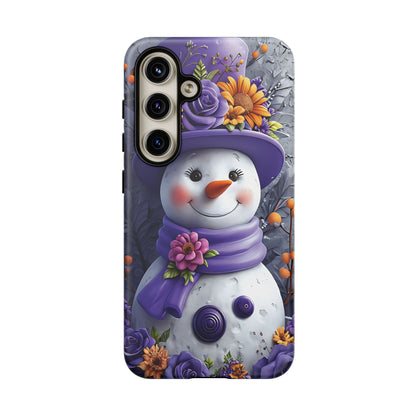 Cheerful Snowman With Colorful Floral Hat And Scarf phone case design