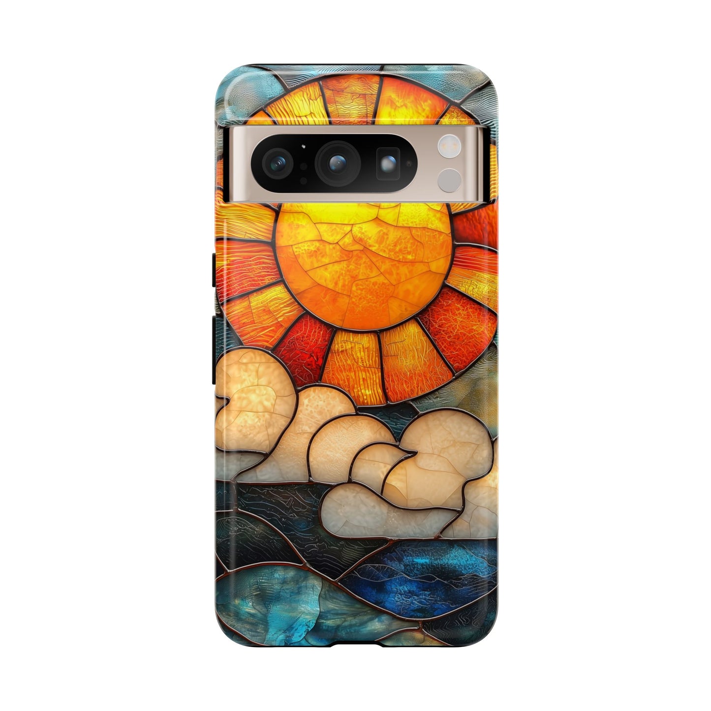 Modern Stained Glass Phone Case – Warm Tones & Abstract Landscape for iPhone, Samsung & Pixel
