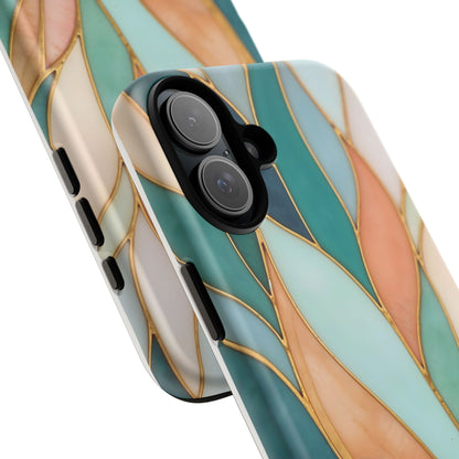 Geometric Leaves: Teal, Peach, and Gold Harmony
