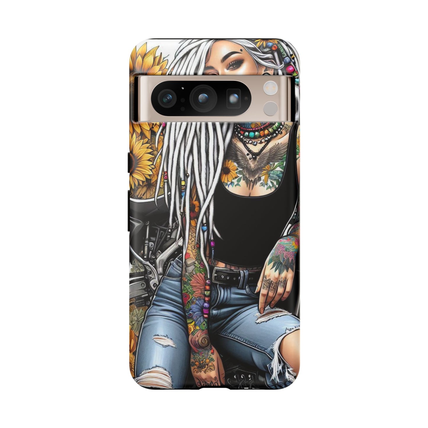 Sunflower Biker Queen – Bohemian Tattooed Rebel Mobile Cover