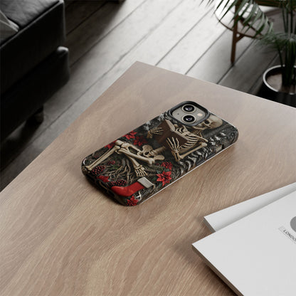 Surreal Relief Sculpture of Skeleton Reading Amidst Festive Decor phone case design