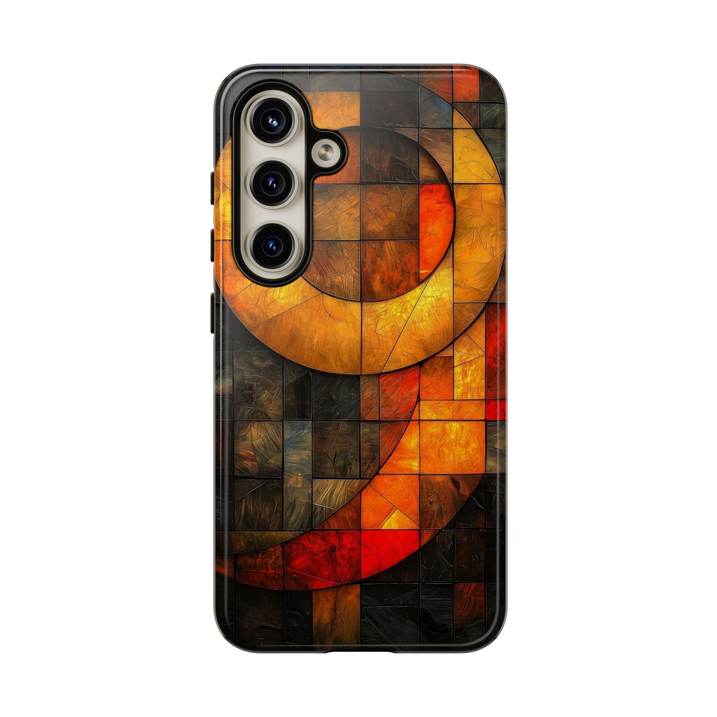 Inferno Spiral – Geometric Stained Glass Art Phone Case for iPhone, Samsung & Pixel