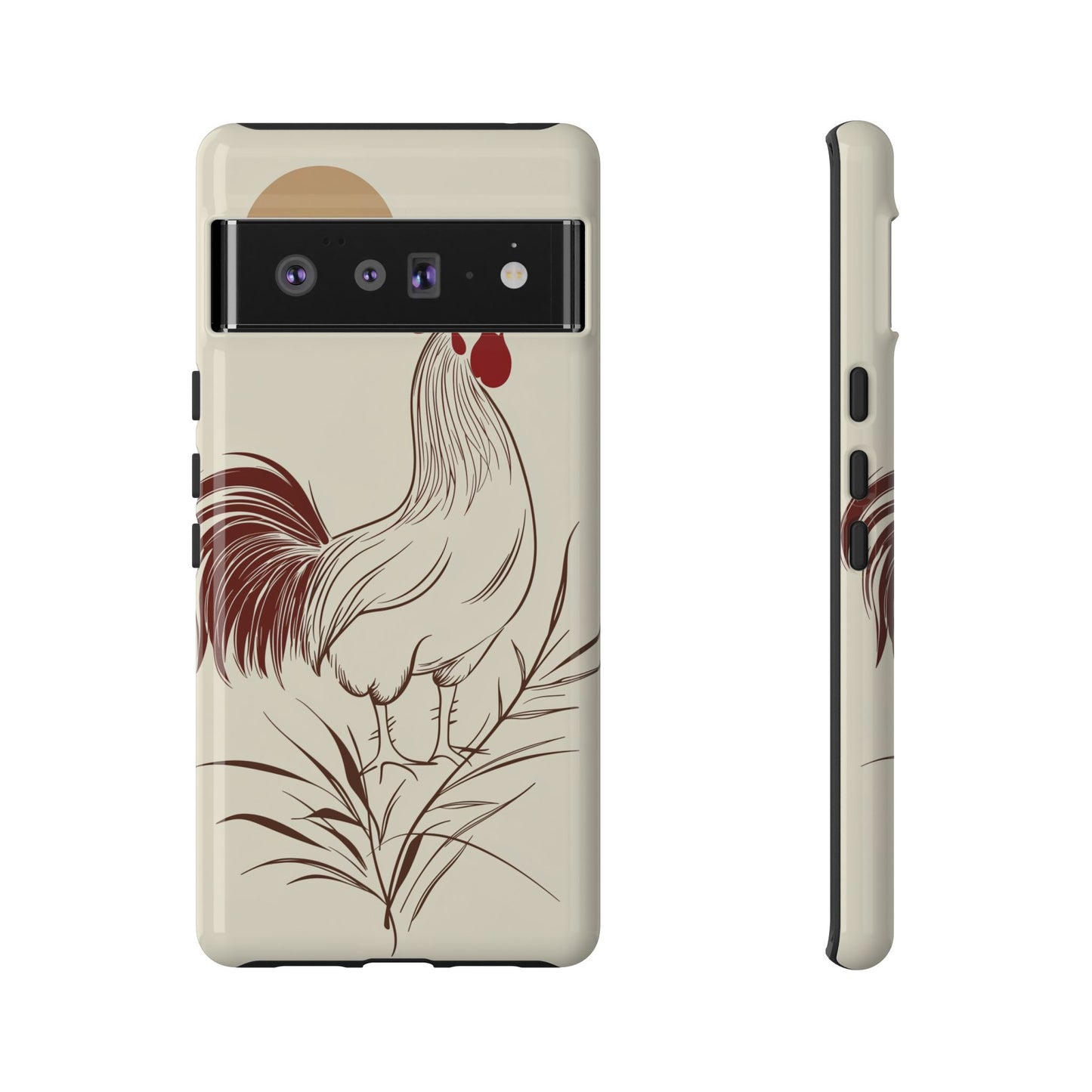Golden Dawn Rooster: Minimalist Farmstead Charm Case for iPhone, Samsung & Pixel