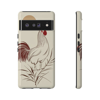 Golden Dawn Rooster: Minimalist Farmstead Charm Case for iPhone, Samsung & Pixel
