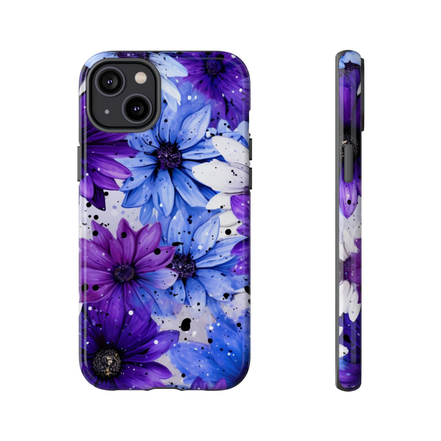 Blue & Purple Floral Splash Mobile Cover – Elegant Artistic Flowers