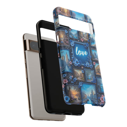 Blue Floral Love Frame Phone Case