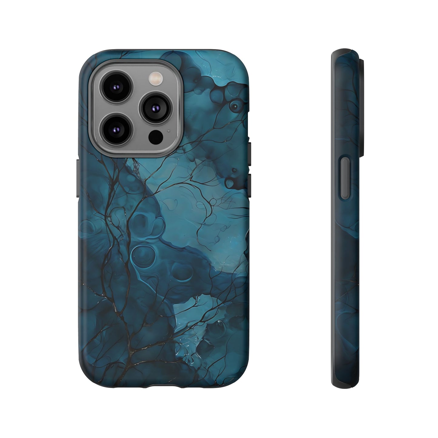 Surreal Abstract Digital Art With Deep Teal And Navy Hues phone case design