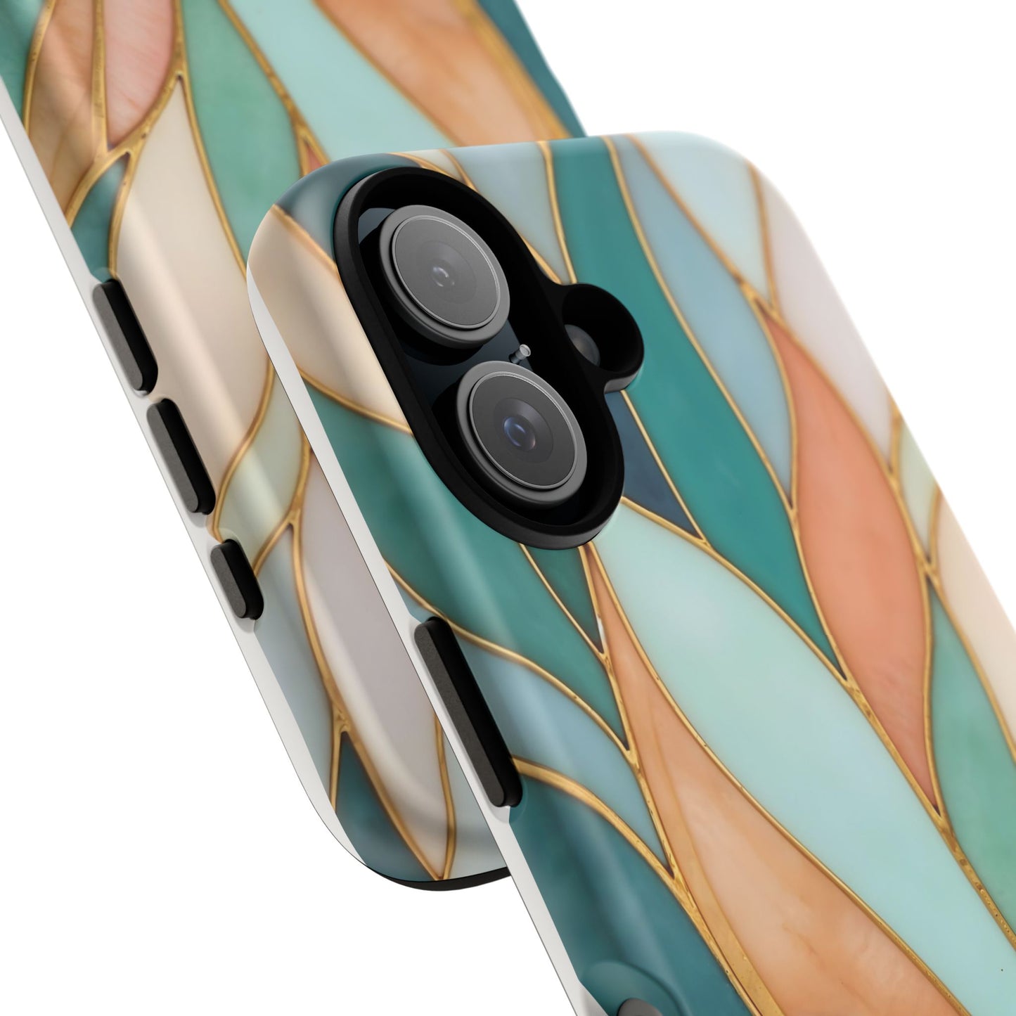 Geometric Leaves: Teal, Peach, and Gold Harmony