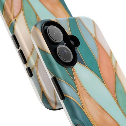 Geometric Leaves: Teal, Peach, and Gold Harmony