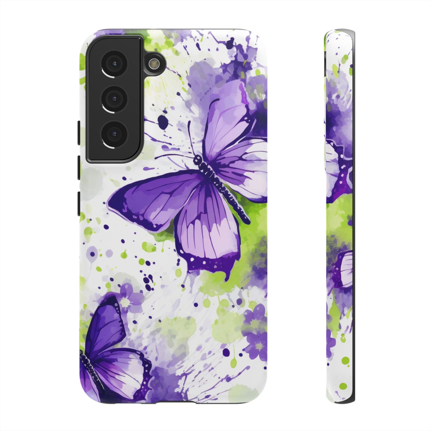 Vibrant Purple Butterfly Splash Mobile Cover – Artistic Green & Violet Aesthetic