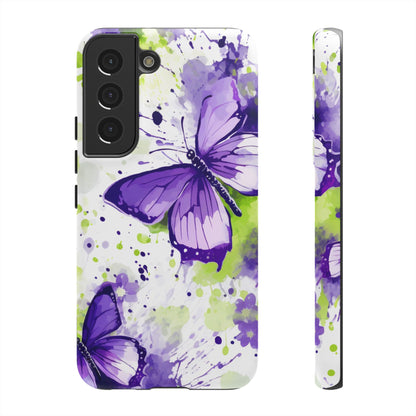 Vibrant Purple Butterfly Splash Mobile Cover – Artistic Green & Violet Aesthetic