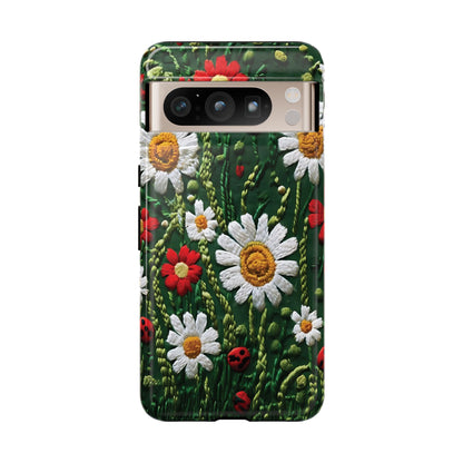 Knitted Pattern With Diamonds And Festive Motifs On Navy phone case design.