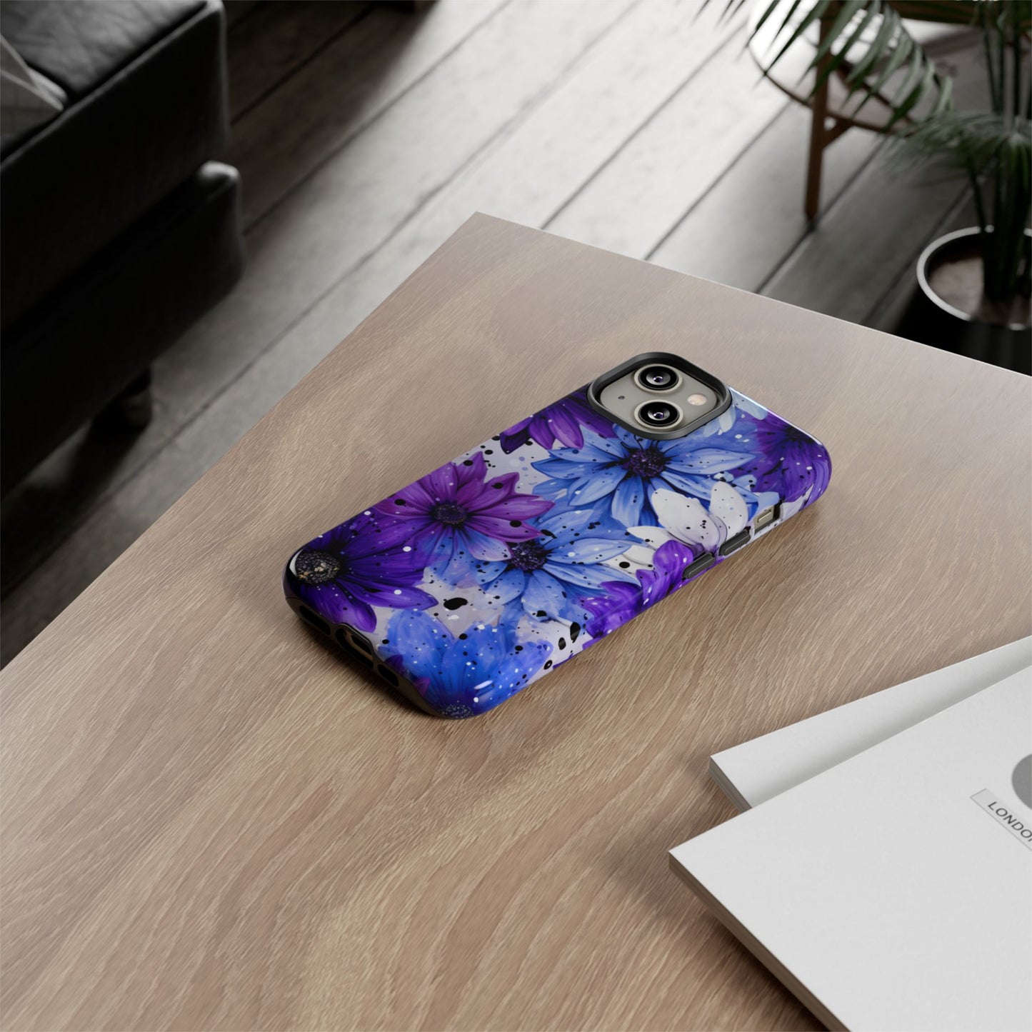 Blue & Purple Floral Splash Mobile Cover – Elegant Artistic Flowers