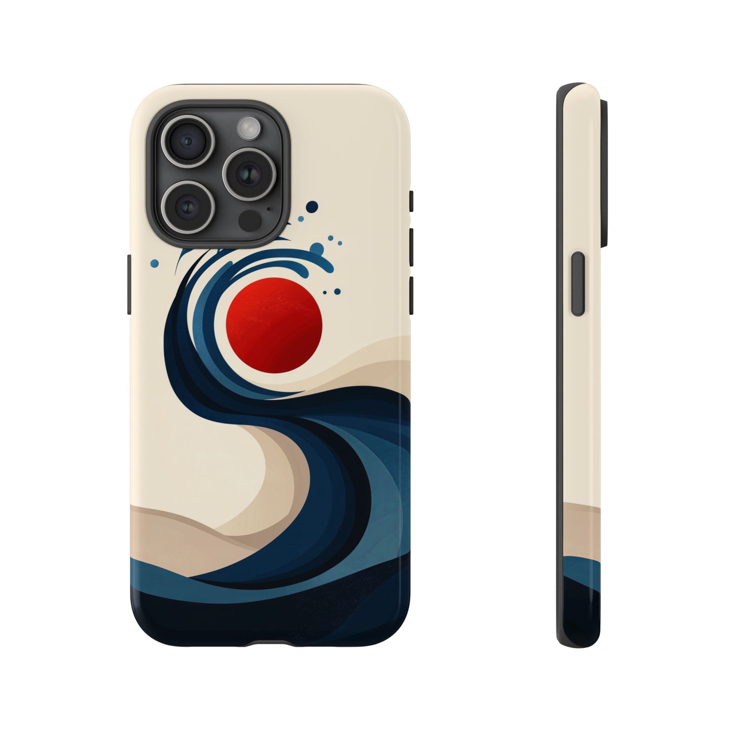 Red Sun Wave – Minimalist Abstract Ocean Case for iPhone, Google Pixel, Samsung