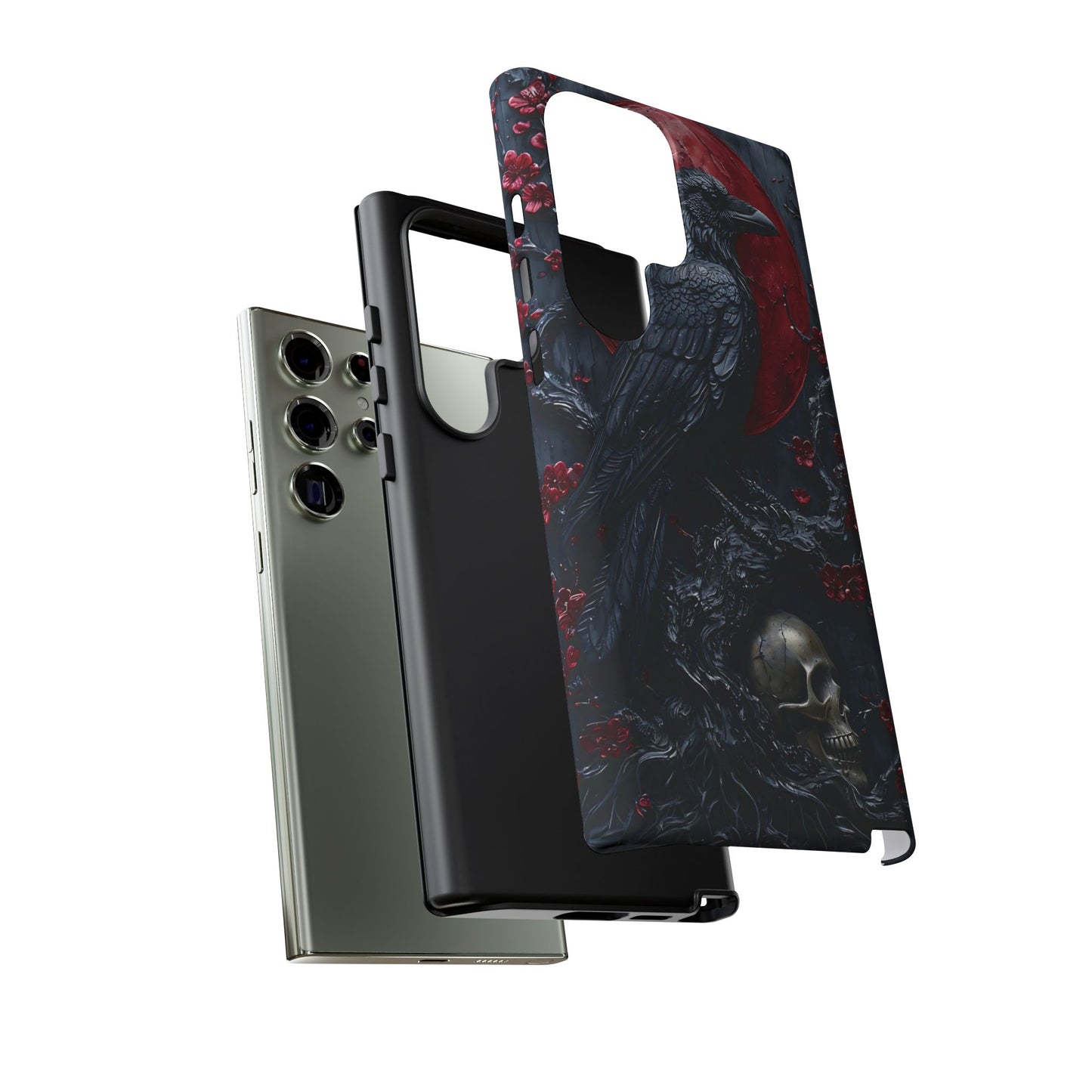 Gothic Sculpture Of Raven On Charcoal Tree Branch phone case design