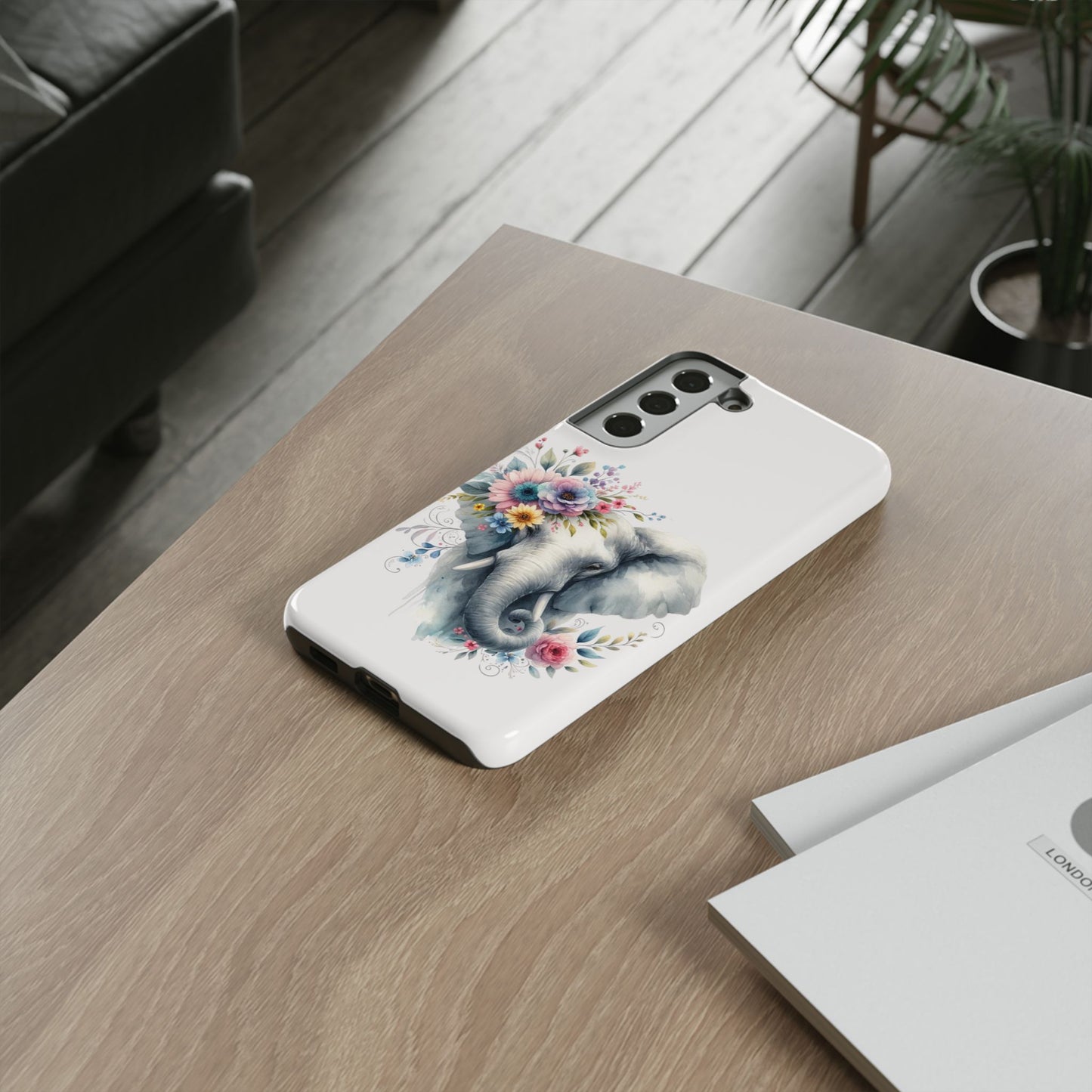 Floral Elephant Mobile Cover – Elegant Watercolor Art