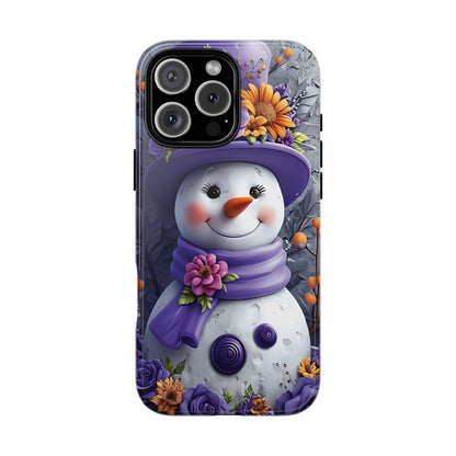 Cheerful Snowman With Colorful Floral Hat And Scarf phone case design