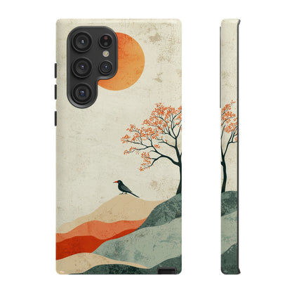 Crimson Solitude: A Minimalist Landscape Phone Case for iPhone, Samsung & Pixel