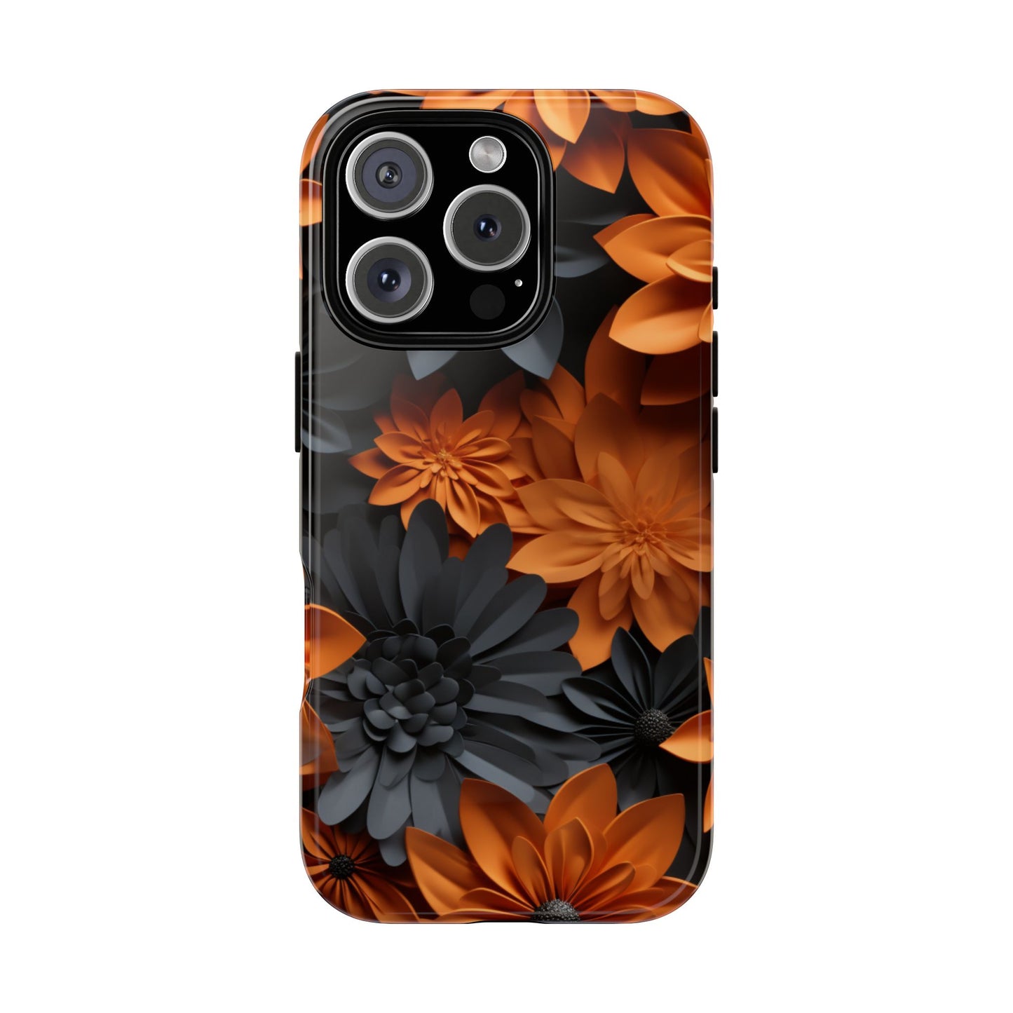 Orange & Black 3D Floral Mobile Case